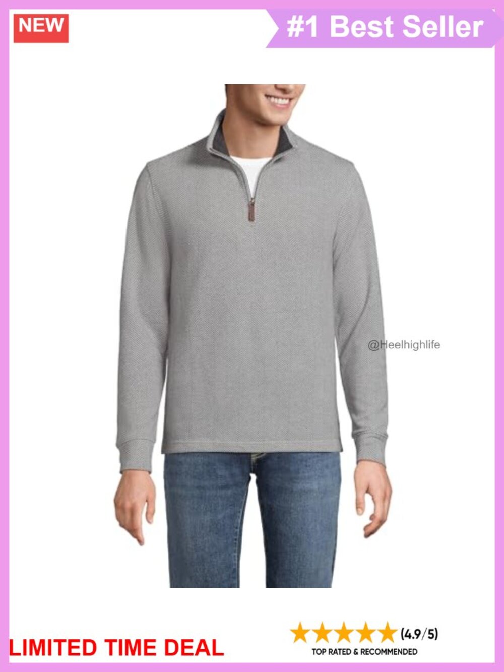 Men's Rib Knit Quarter Zip Pullover Sweater Collared Casual